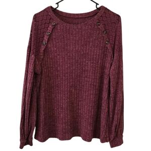 Burgundy Large Long Sleeve Lace Sweater Top with Button Detail